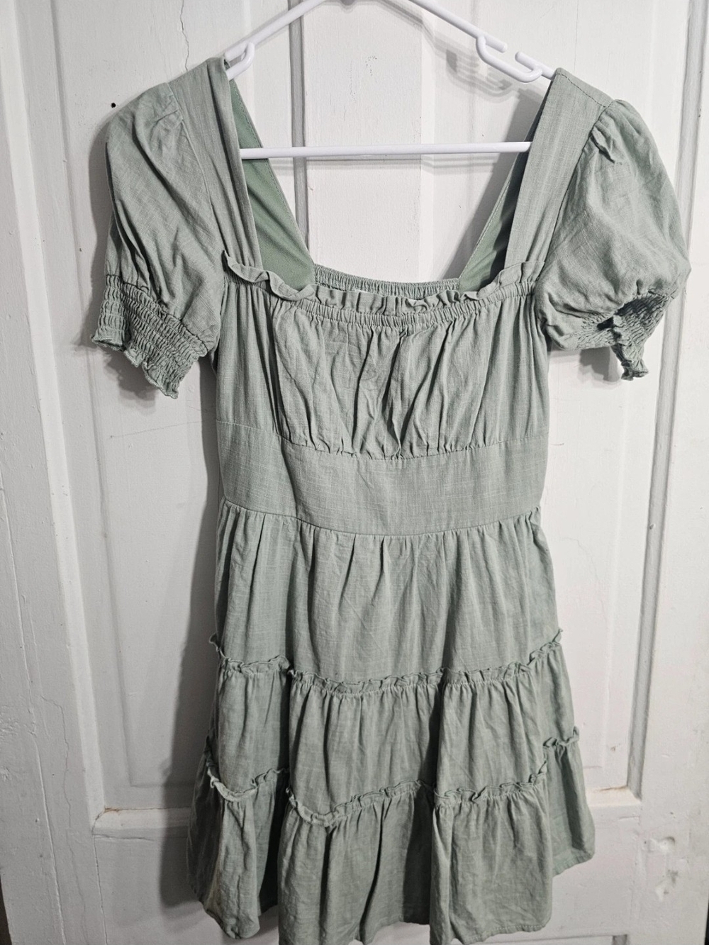 Altar'd State Sage Green Tiered Square-Neck Midi Dress